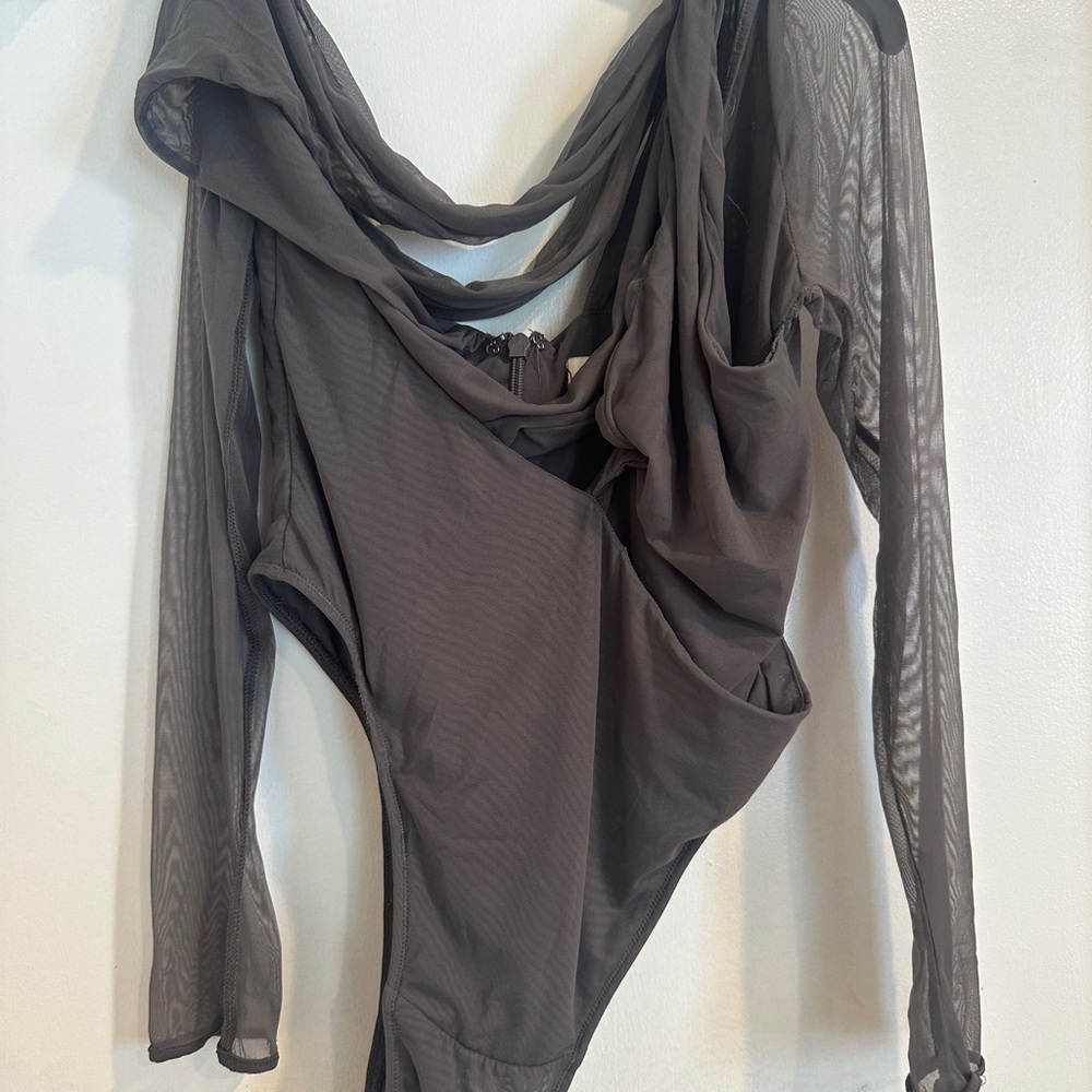 House of CB Gray Asymmetrical Cut Out Bodysuit
